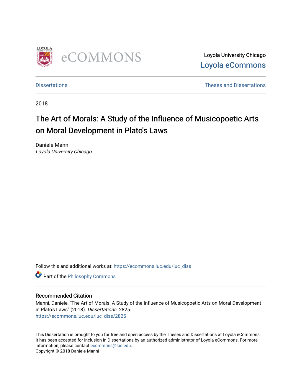 The Art of Morals: a Study of the Influence of Musicopoetic Arts on Moral Development in Plato's Laws