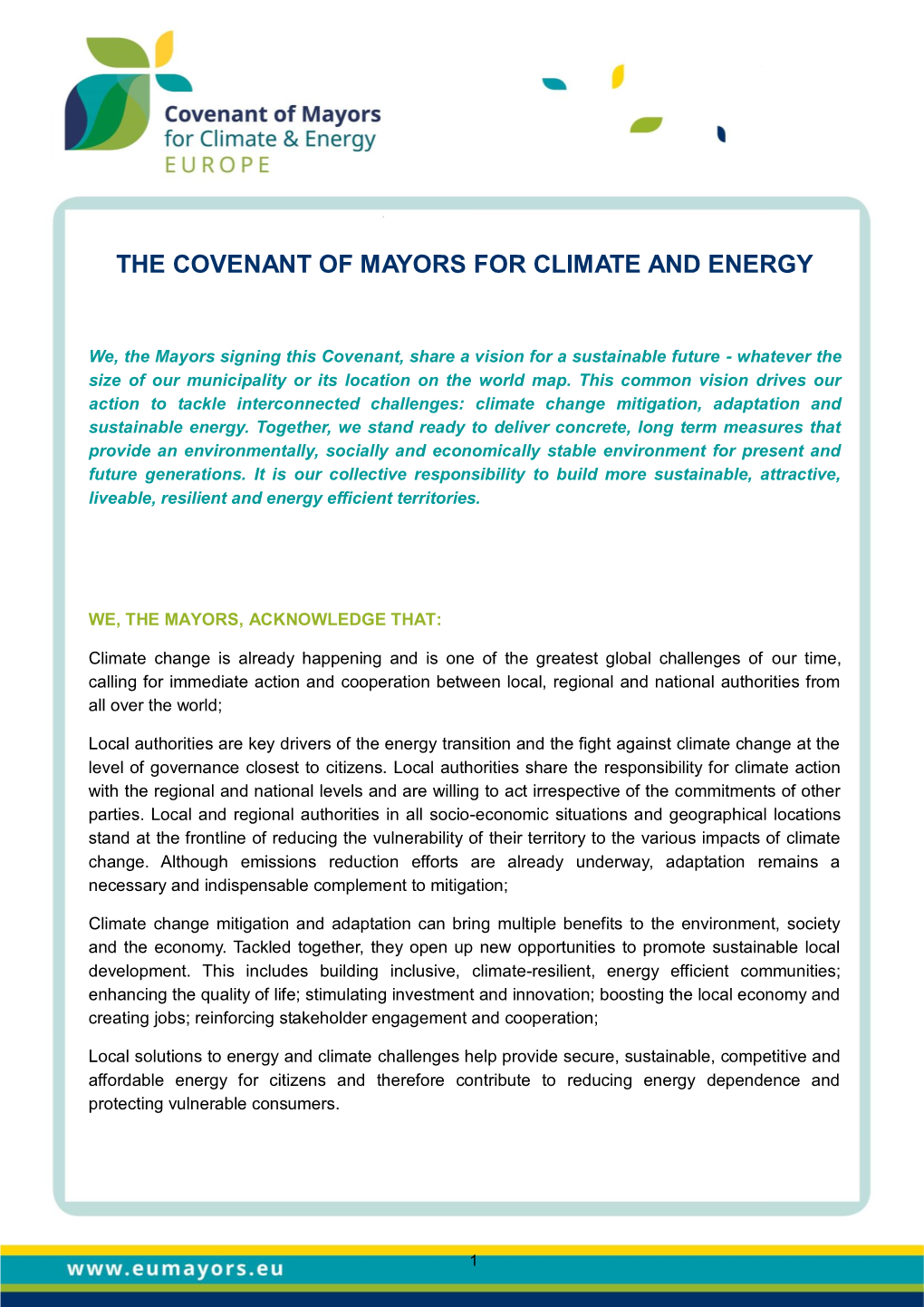 The Covenant of Mayors for Climate and Energy