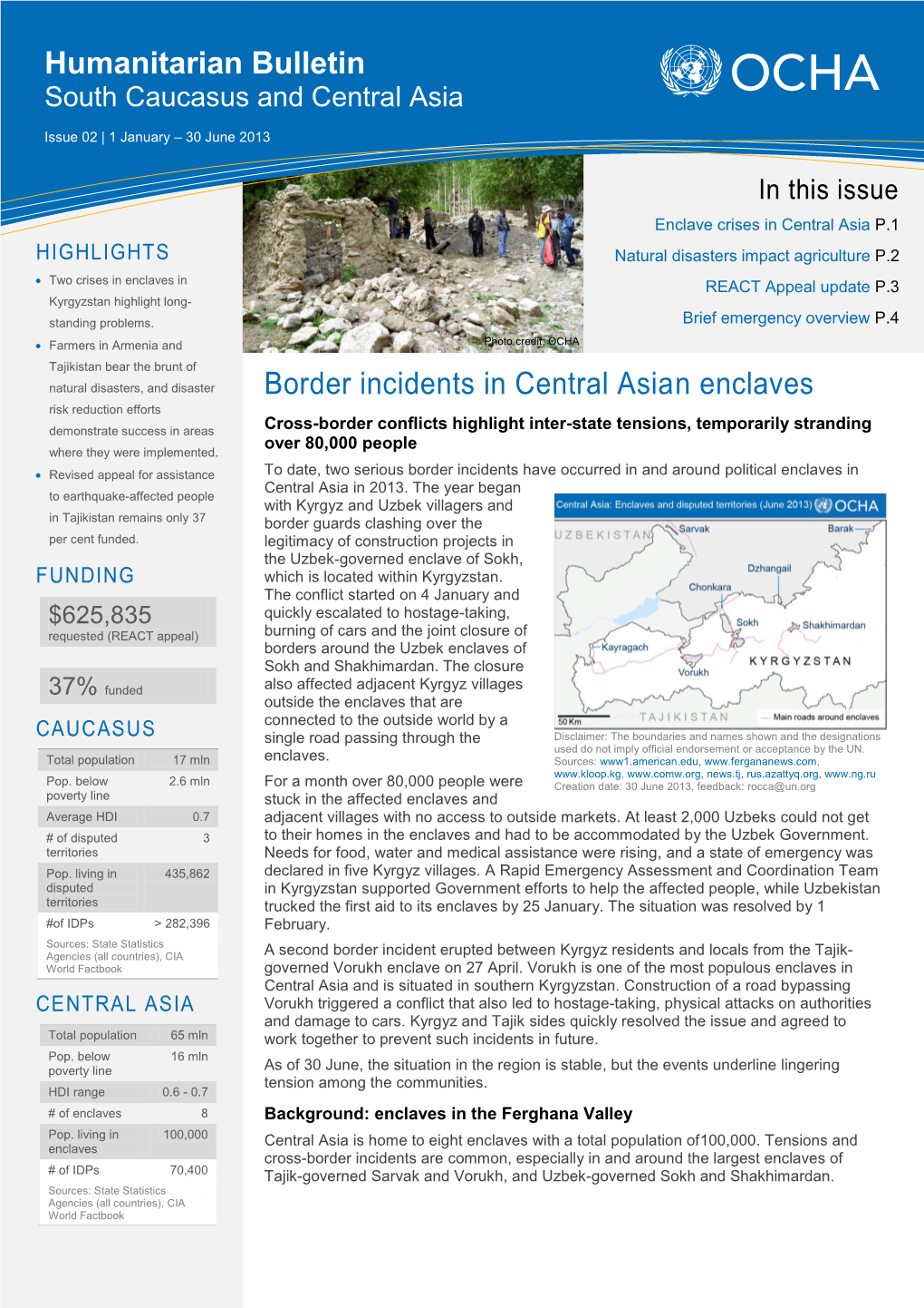 Border Incidents in Central Asian Enclaves Humanitarian Bulletin