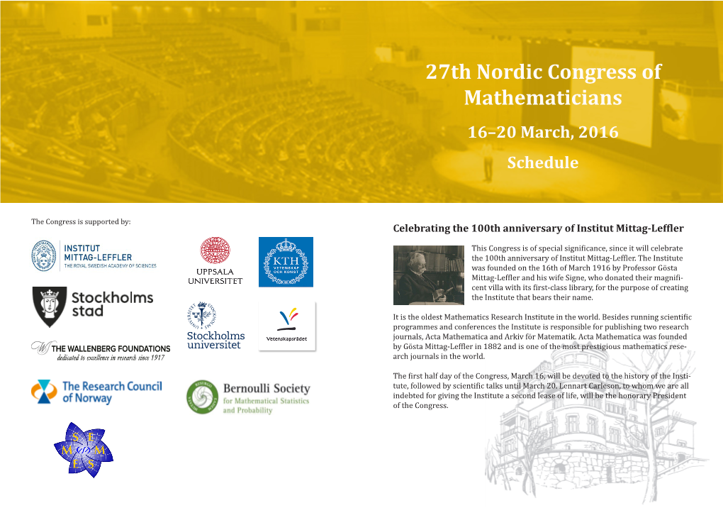 27Th Nordic Congress of Mathematicians 16–20 March, 2016 Schedule