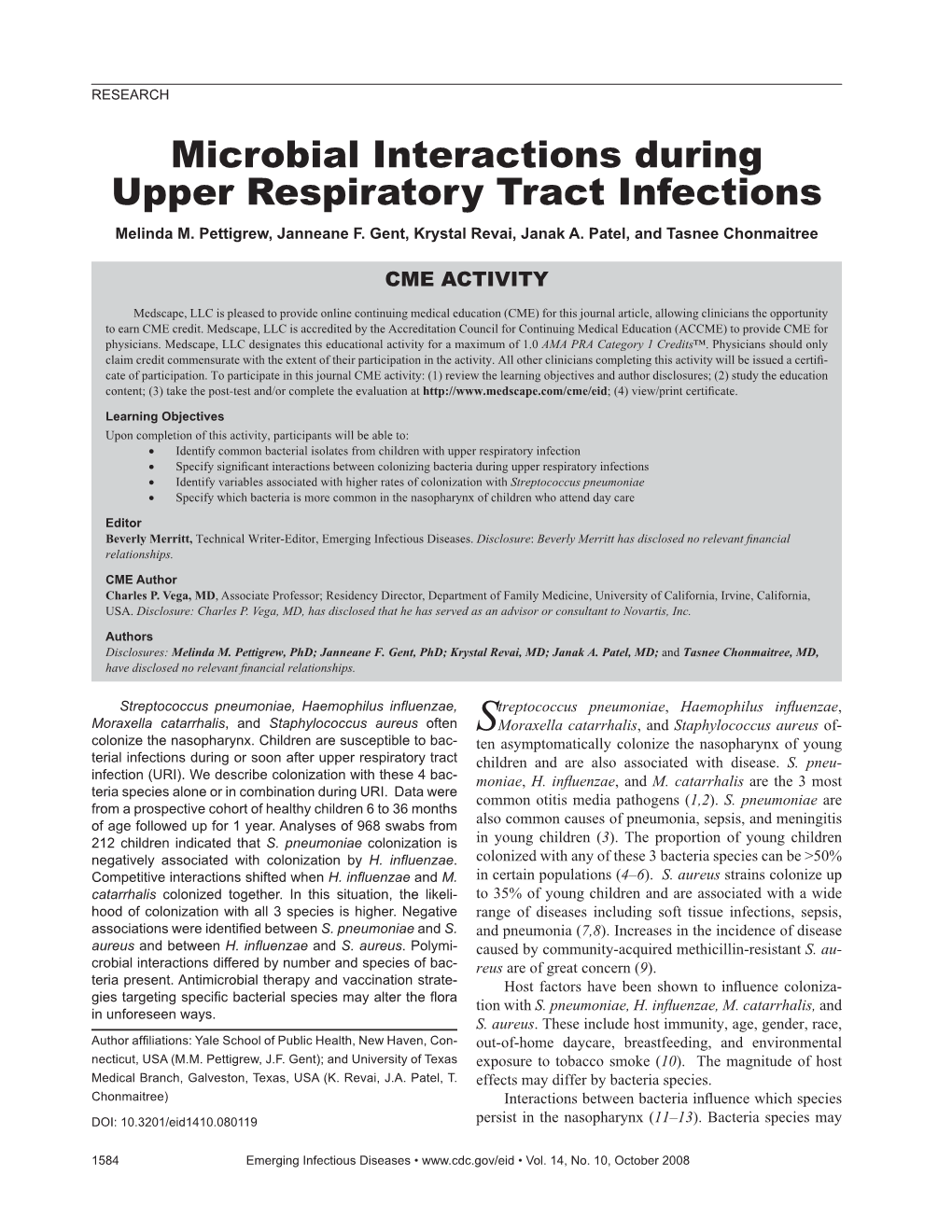 Microbial Interactions During Upper Respiratory Tract Infections Melinda M