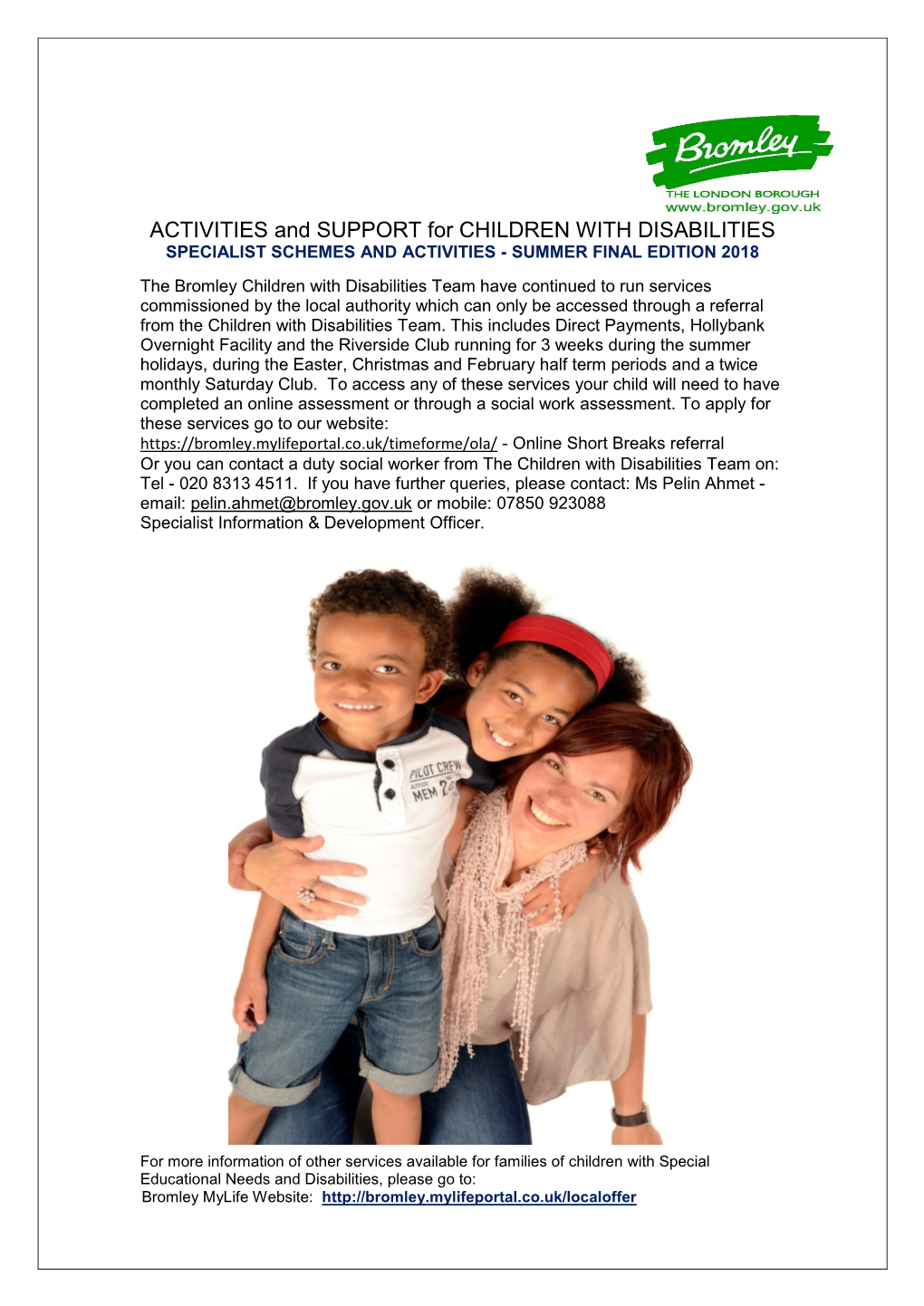 ACTIVITIES and SUPPORT for CHILDREN with DISABILITIES SPECIALIST SCHEMES and ACTIVITIES - SUMMER FINAL EDITION 2018