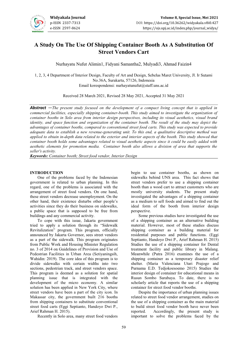 A Study on the Use of Shipping Container Booth As a Substitution of Street Vendors Cart