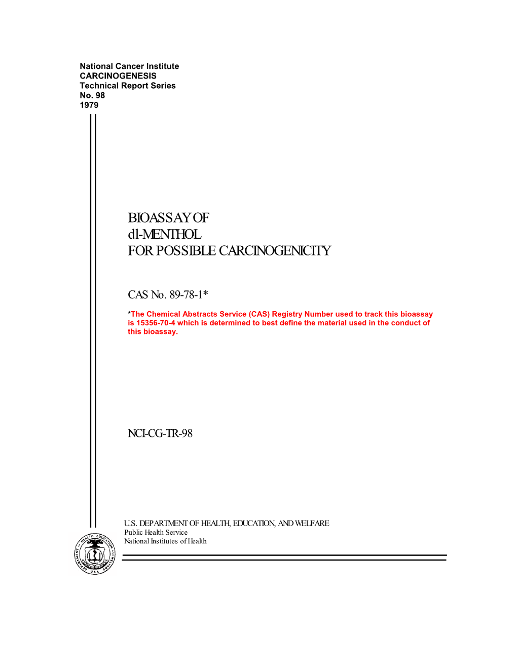 BIOASSAY of Dl-MENTHOL for POSSIBLE CARCINOGENICITY