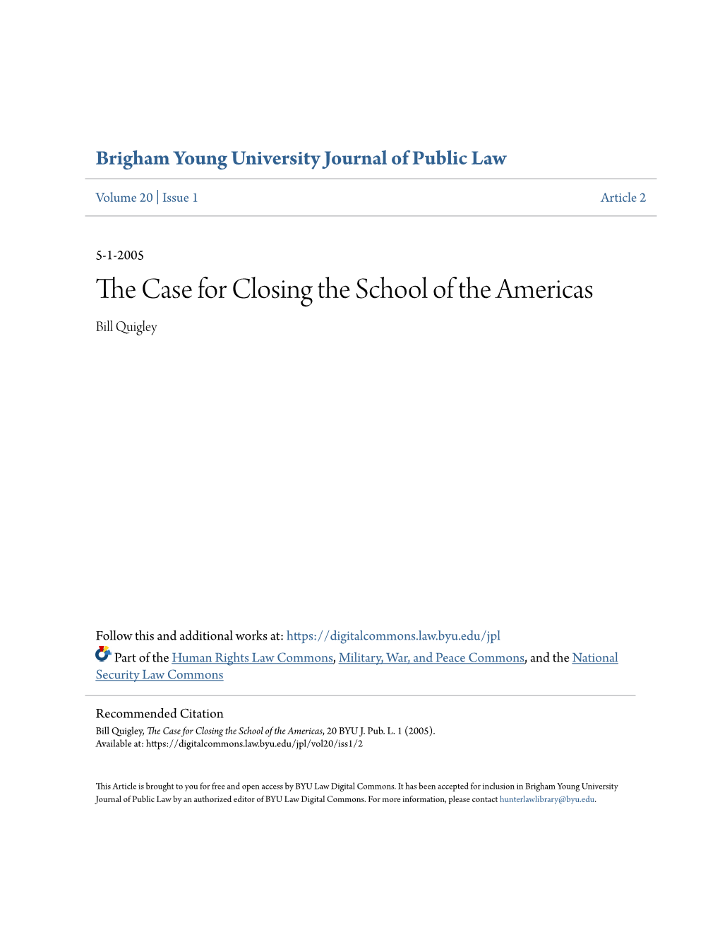 The Case for Closing the School of the Americas, 20 BYU J