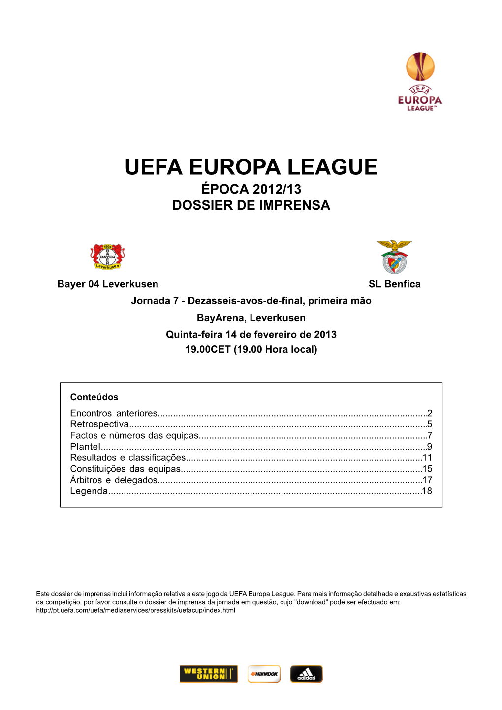 Uefa Europa League Época 2012/13 Dossier De Imprensa