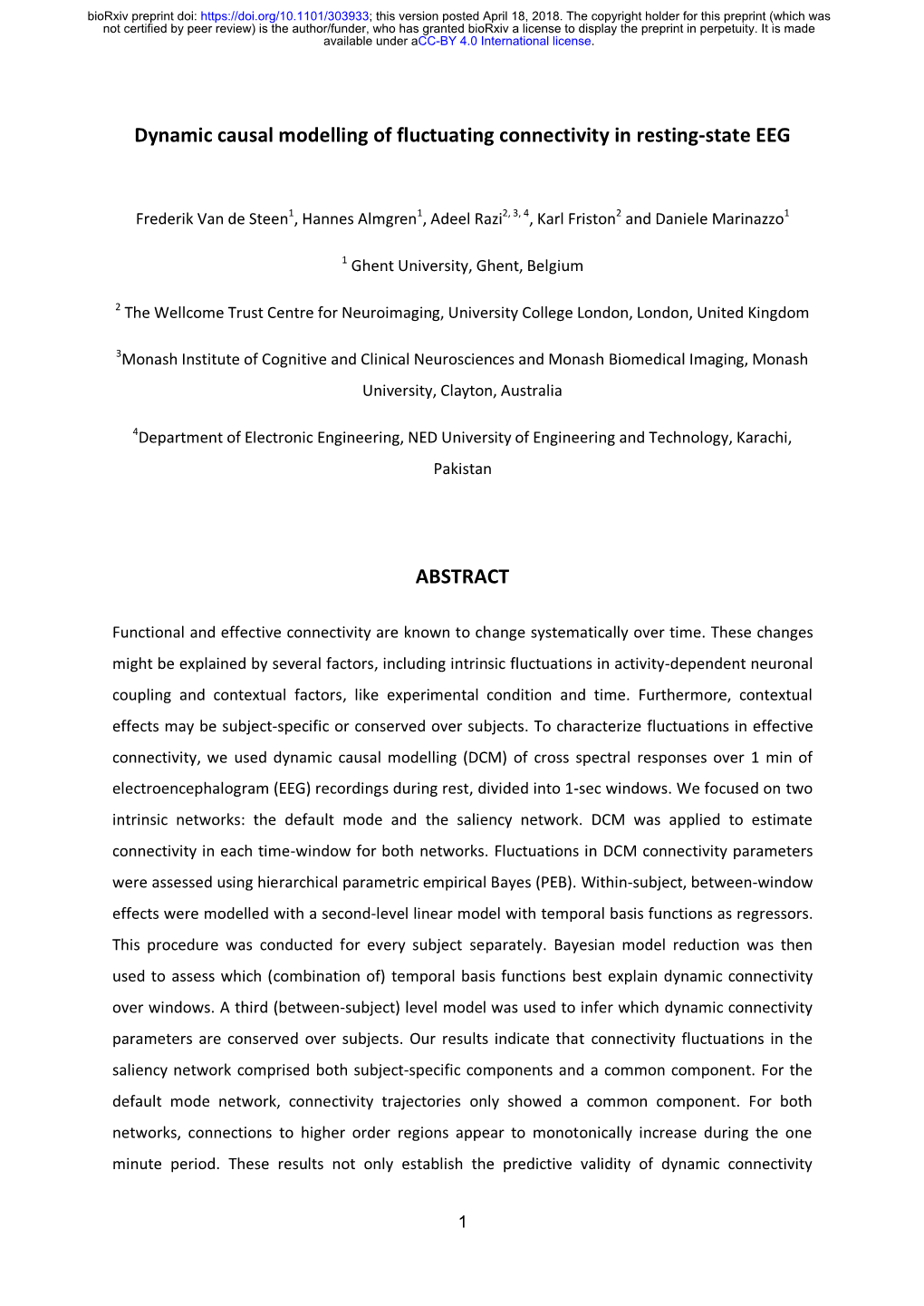 Dynamic Causal Modelling of Fluctuating Connectivity in Resting-State EEG