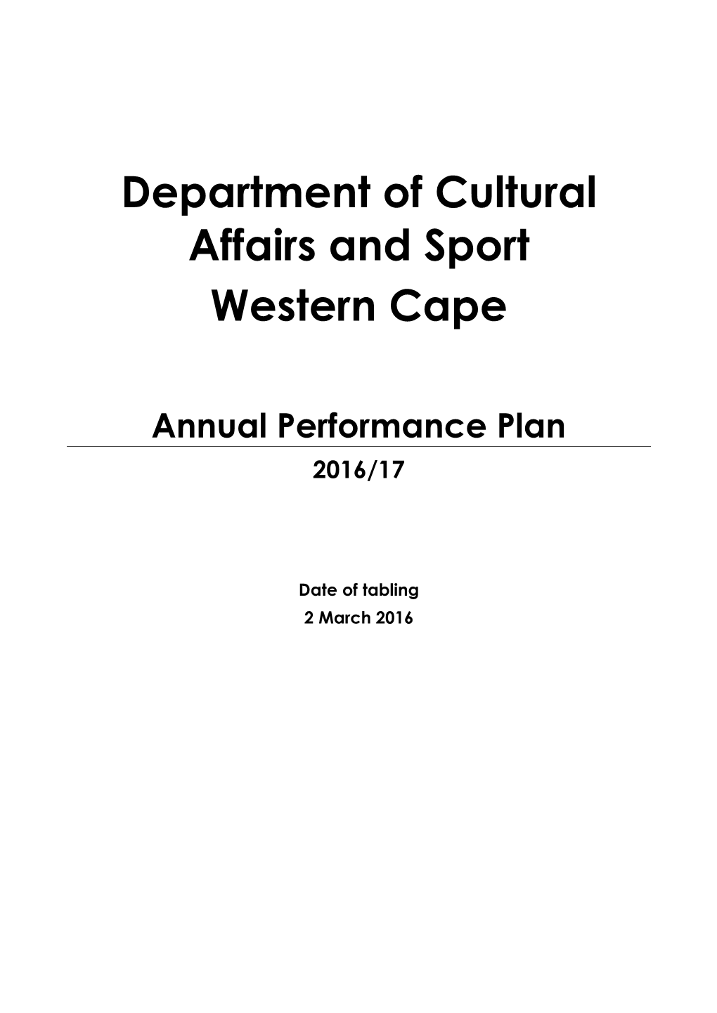 Department of Cultural Affairs and Sport Western Cape