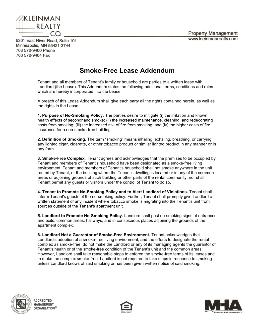 Smoke-Free Lease Addendum