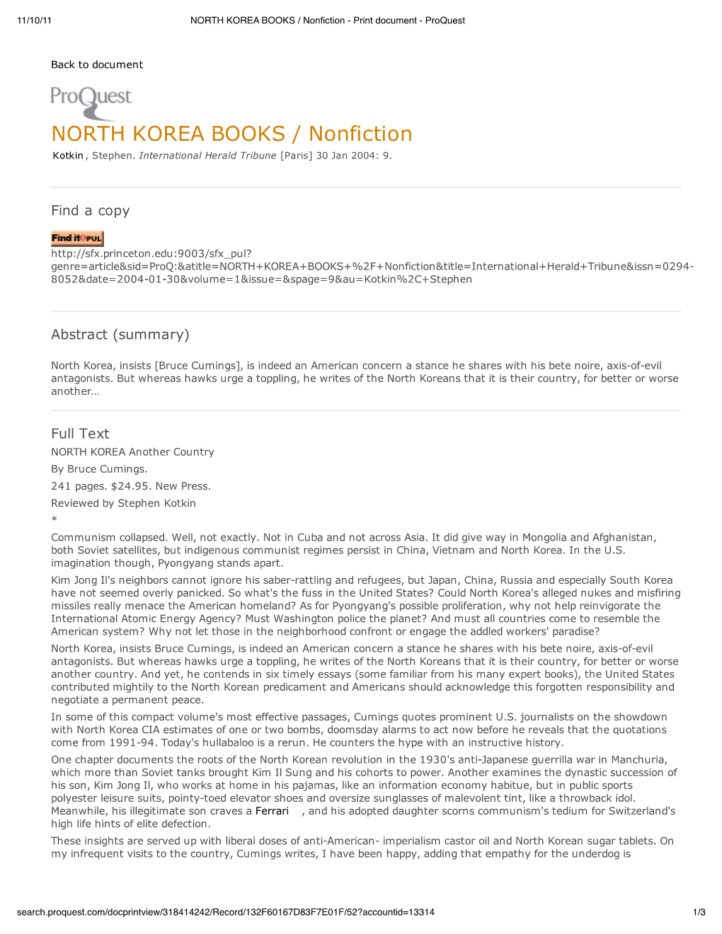 NORTH KOREA BOOKS / Nonfiction Kotkin , Stephen