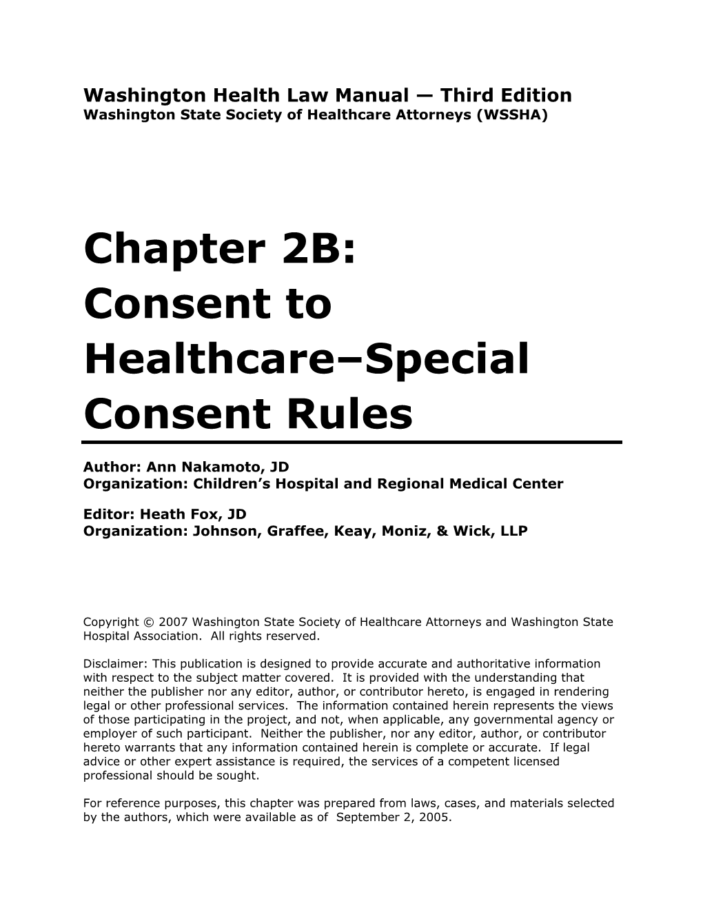 Chapter 2B: Consent to Healthcare–Special Consent Rules