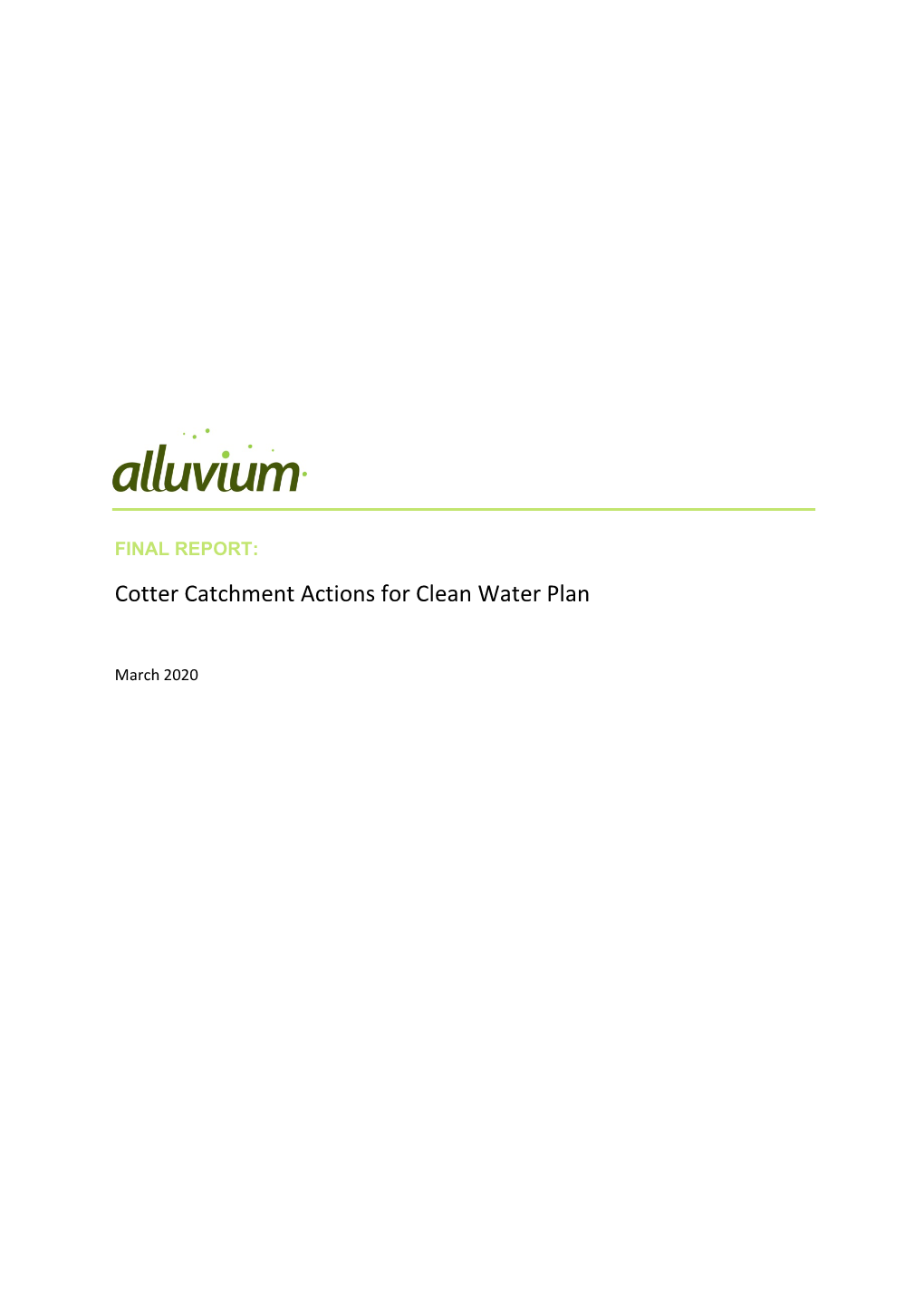 Cotter Catchment Actions for Clean Water Plan March 2020