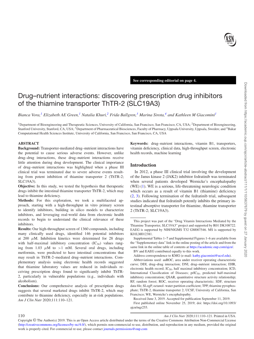Discovering Prescription Drug Inhibitors of the Thiamine Transporter Thtr-2 (SLC19A3)