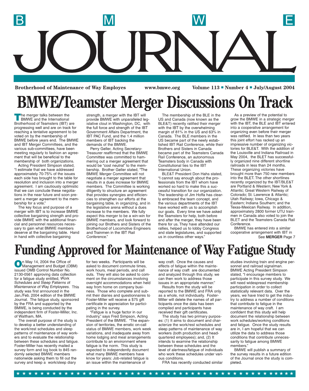 BMWE/Teamster Merger Discussions on Track