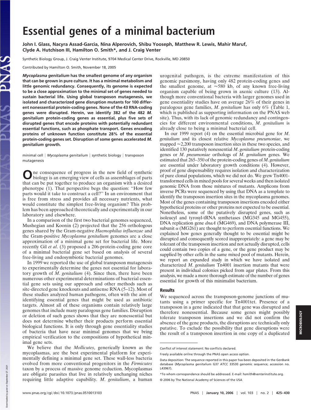 Essential Genes of a Minimal Bacterium