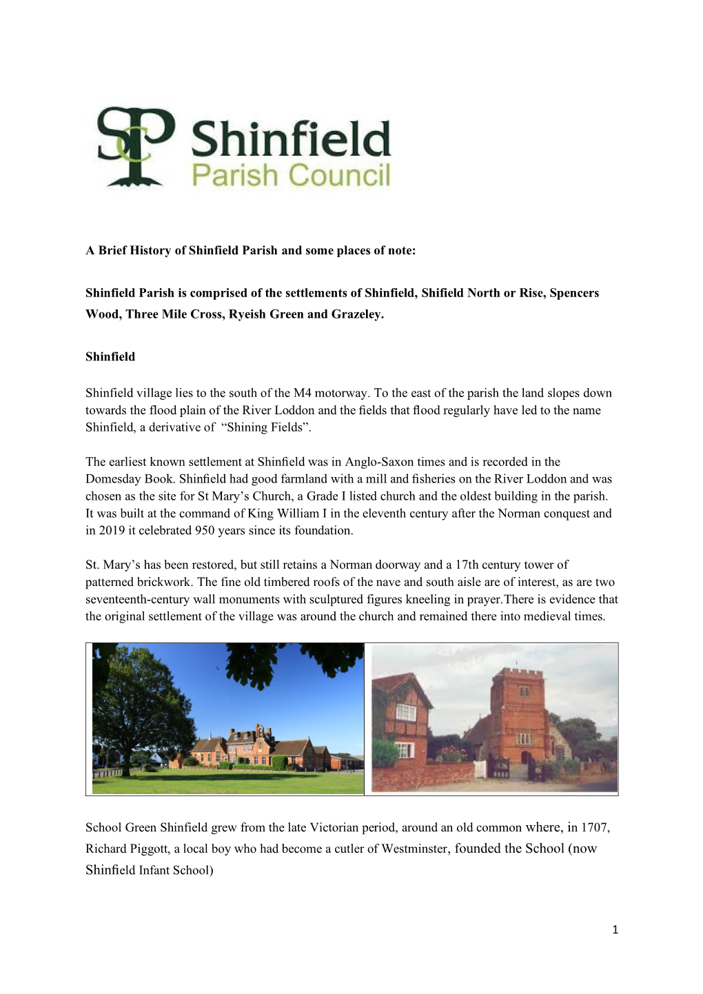 1 a Brief History of Shinfield Parish and Some Places of Note