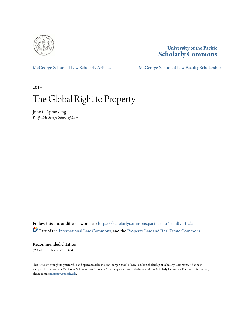 The Global Right to Property John G