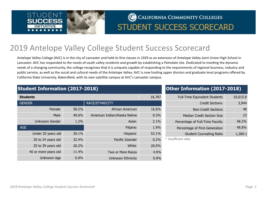 2019 Antelope Valley College Student Success Scorecard