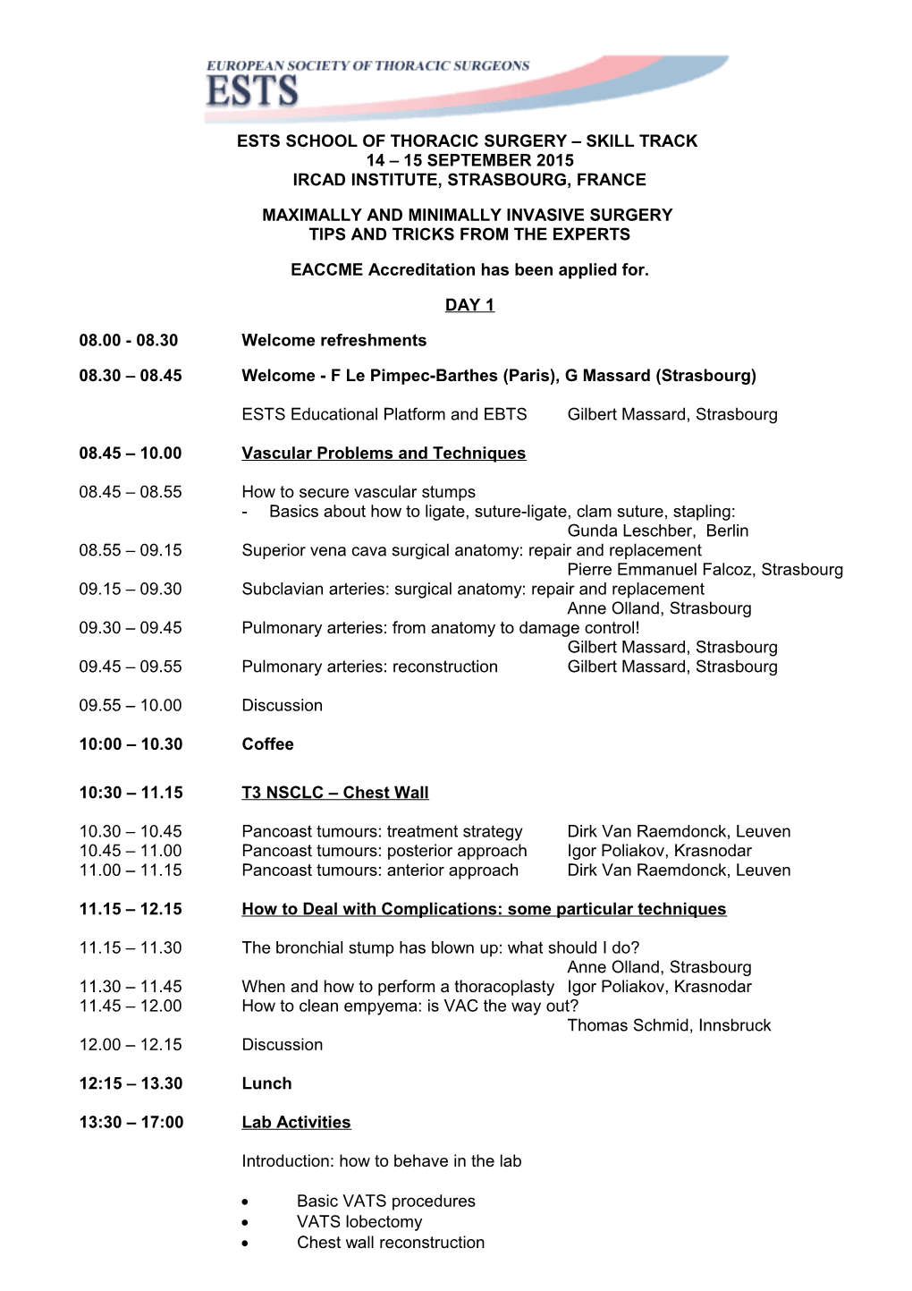 Ests School of Thoracic Surgery Skill Track