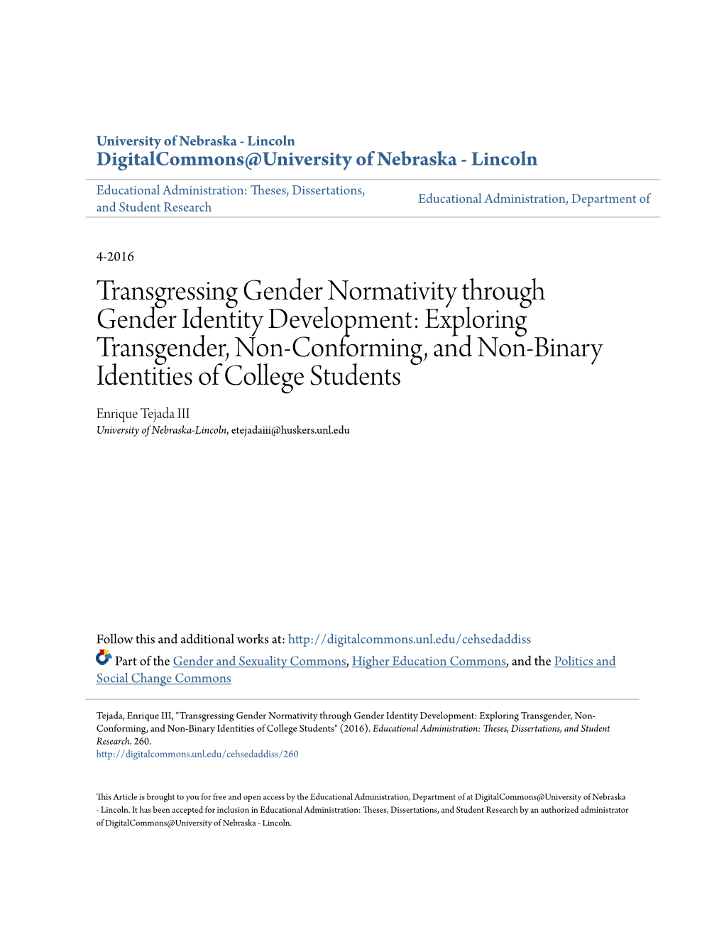 Transgressing Gender Normativity Through Gender Identity Development