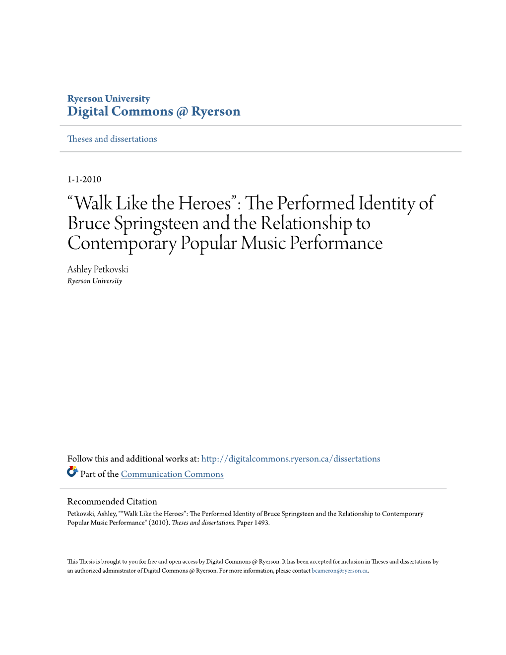 The Performed Identity of Bruce Springsteen and the Relationship to Contemporary Popular Music Performance