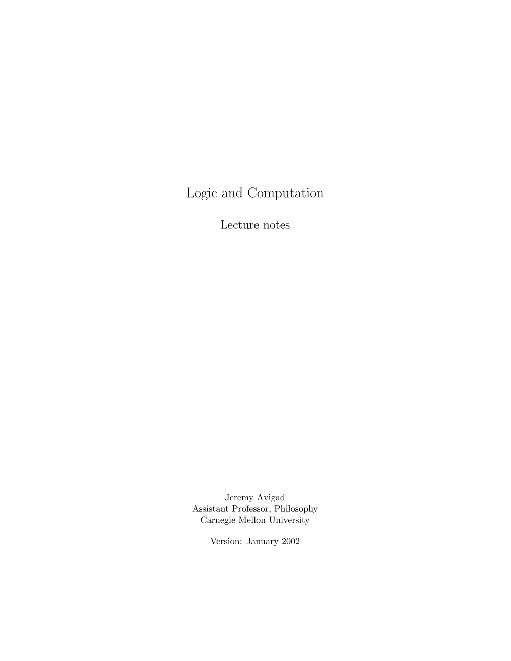 Logic and Computation