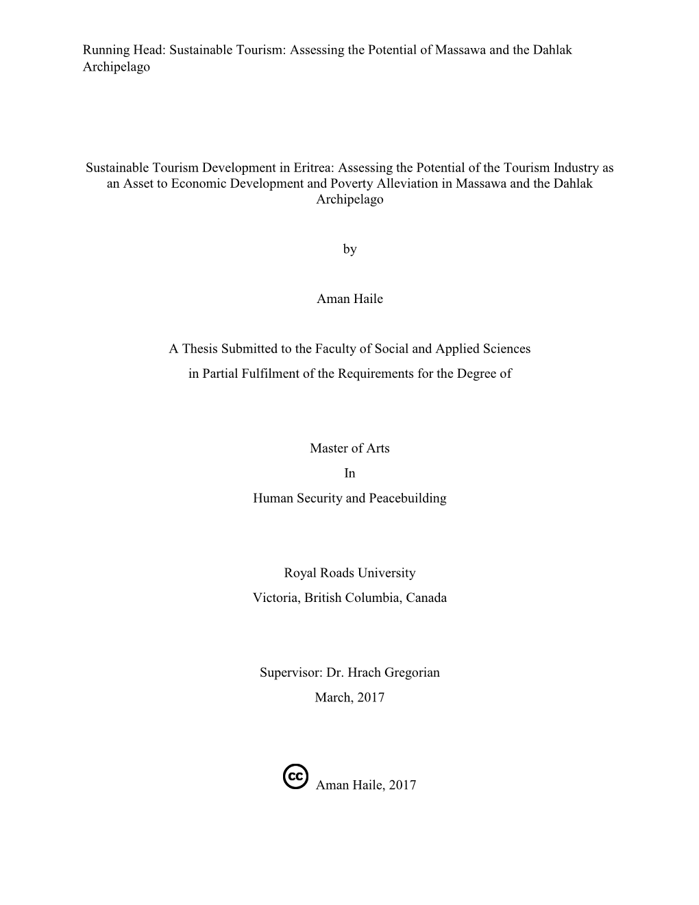 Running Head: Sustainable Tourism: Assessing the Potential of Massawa and the Dahlak Archipelago