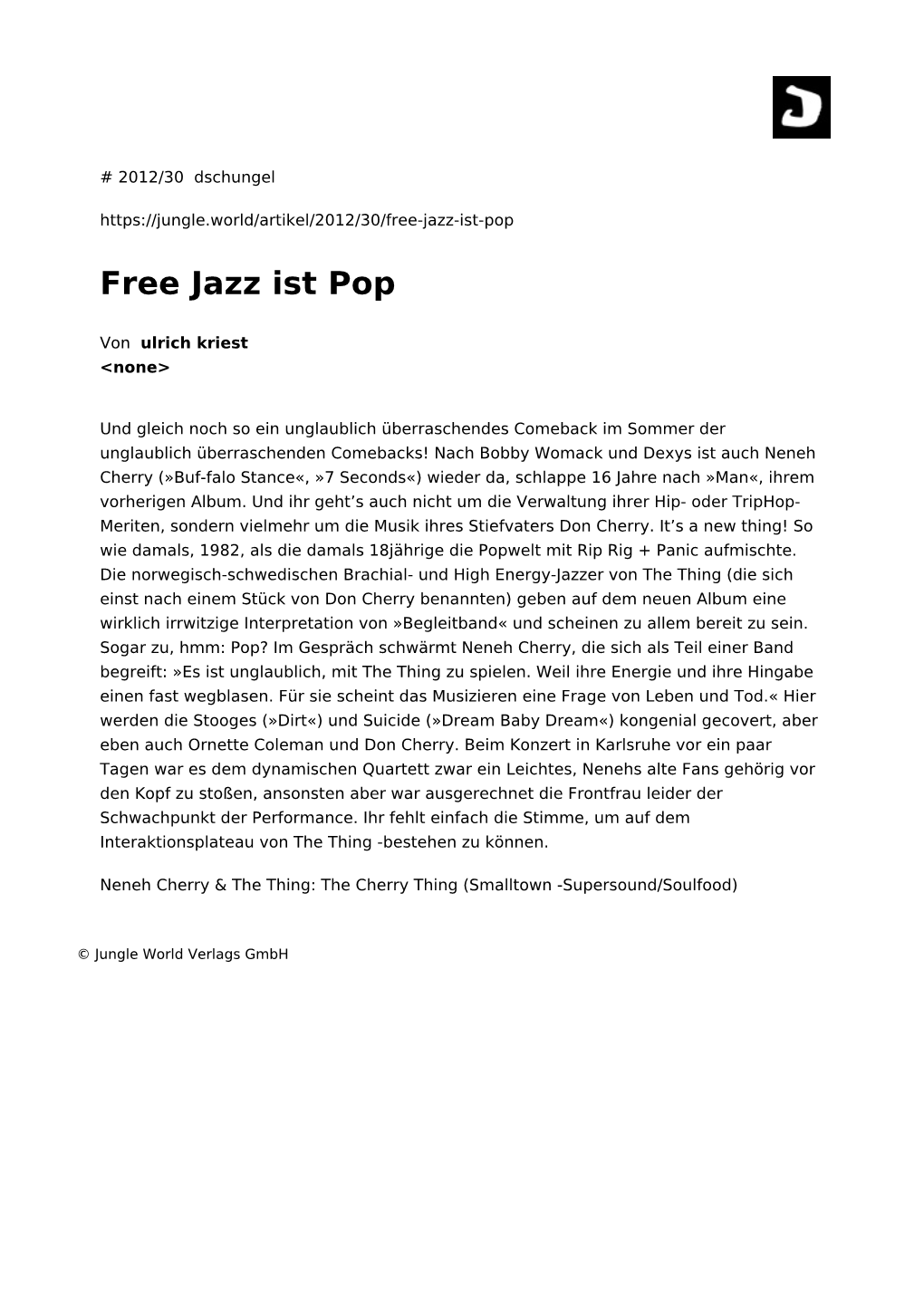 Free Jazz Ist Pop