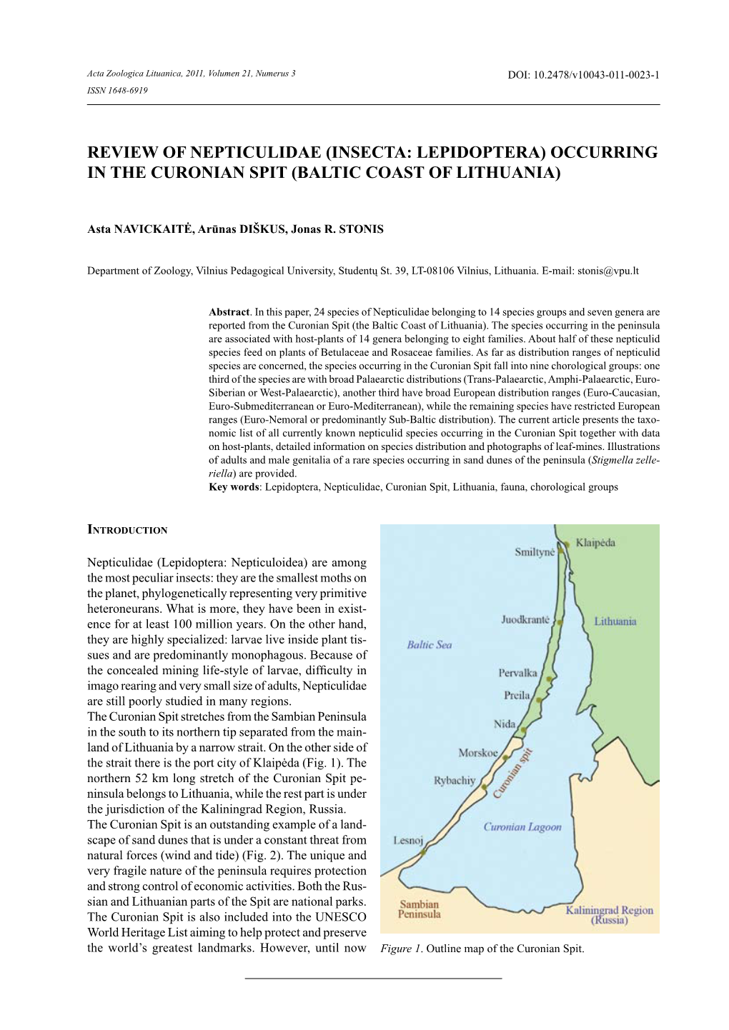 Review of Nepticulidae (Insecta: Lepidoptera) Occurring in the Curonian Spit (Baltic Coast of Lithuania)