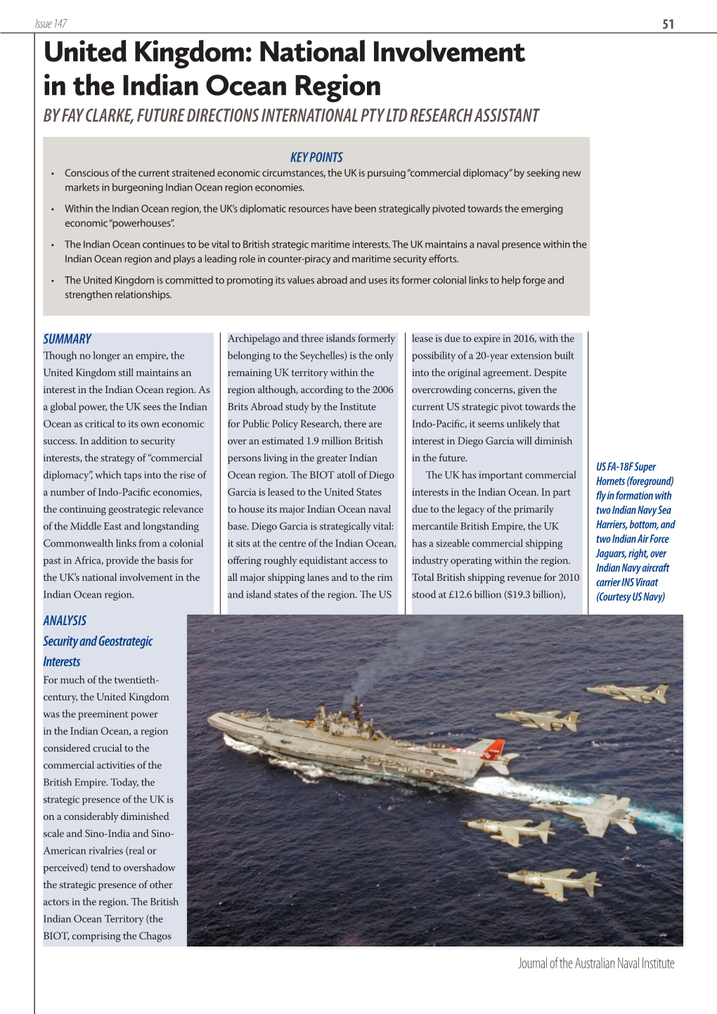 United Kingdom: National Involvement in the Indian Ocean Region by FAY CLARKE, FUTURE DIRECTIONS INTERNATIONAL PTY LTD RESEARCH ASSISTANT