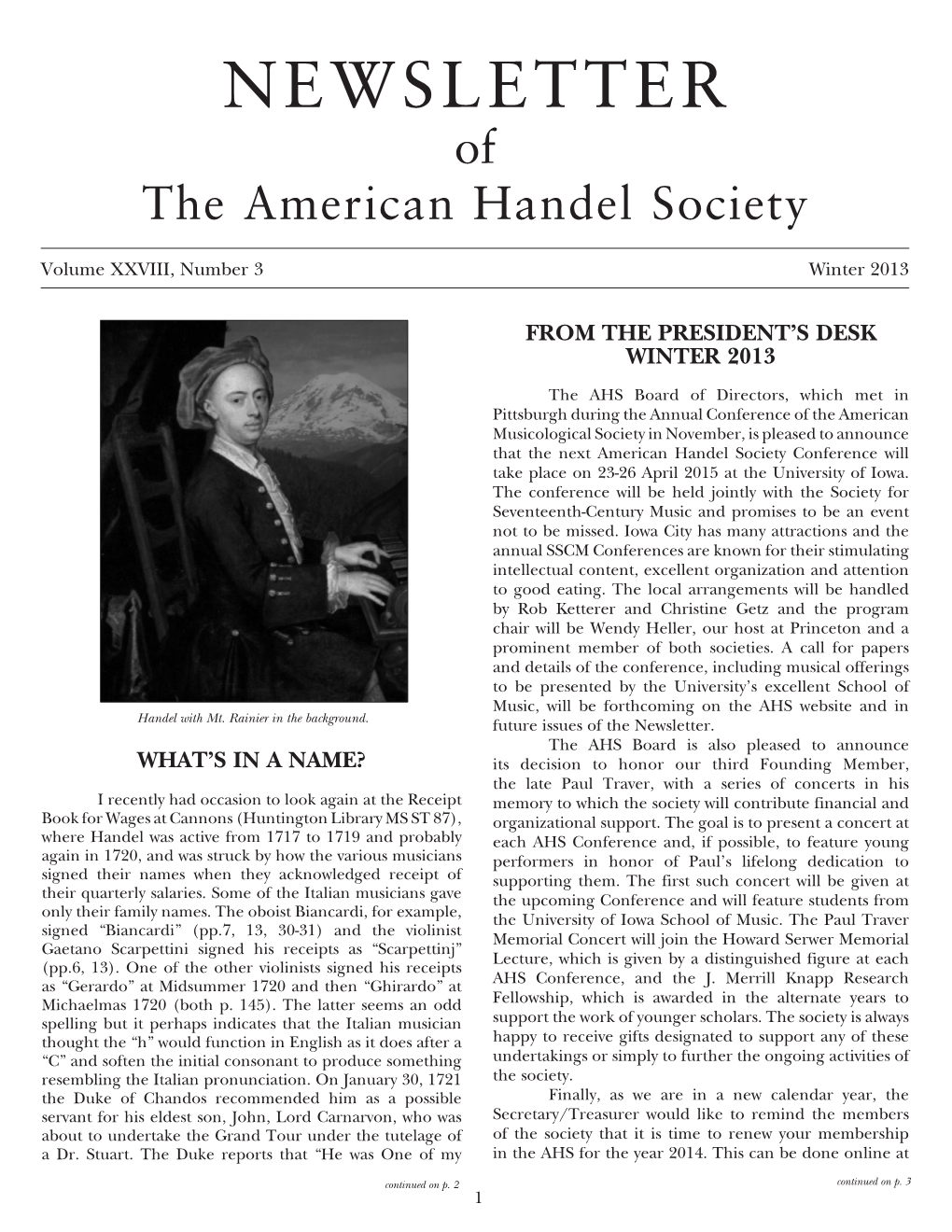 NEWSLETTER of the American Handel Society