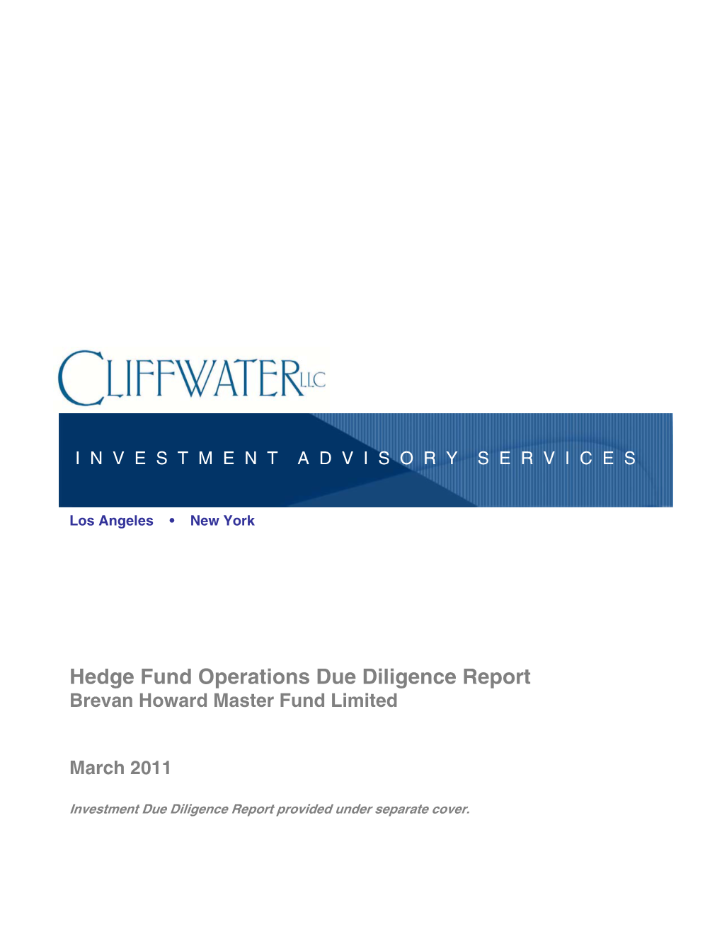 Hedge Fund Operations Due Diligence Report Brevan Howard Master Fund Limited