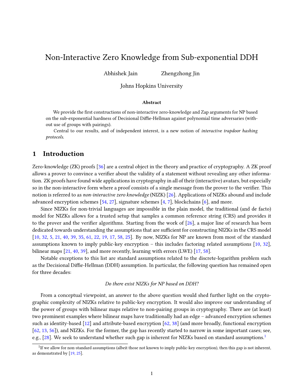 Non-Interactive Zero Knowledge from Sub-Exponential DDH