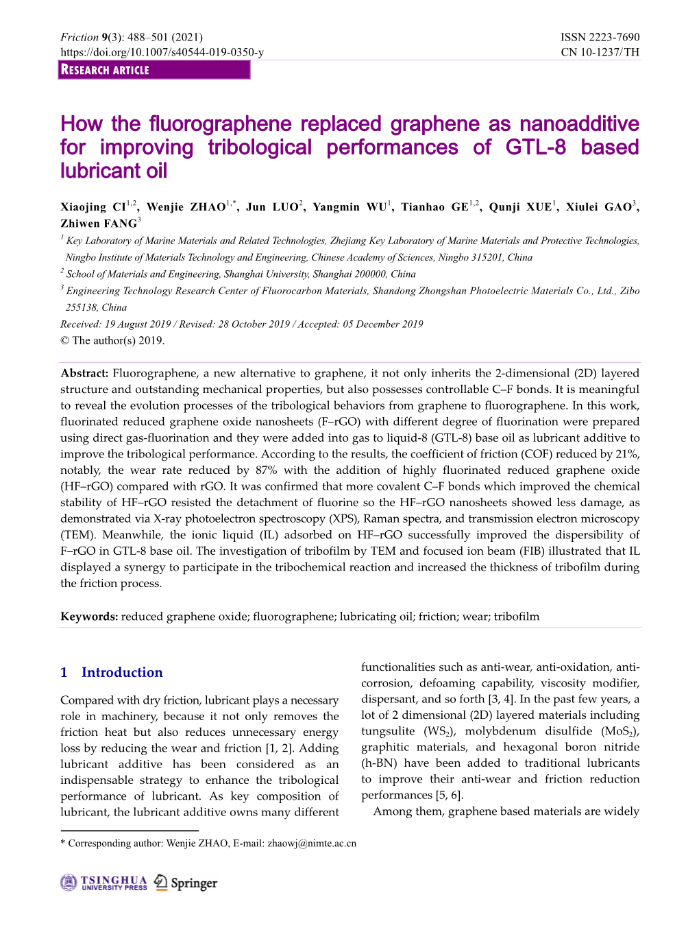 How the Fluorographene Replaced Graphene As Nanoadditive for Improving Tribological Performances of GTL-8 Based Lubricant Oil
