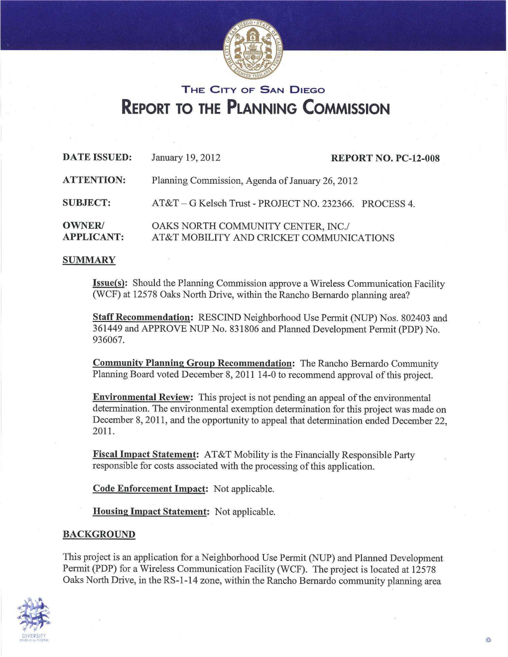 Report to the Planning Commission