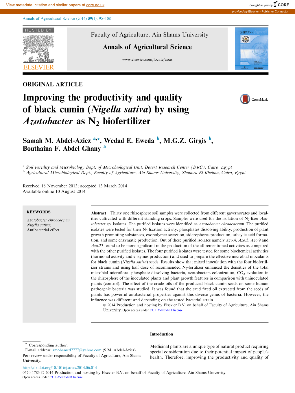 Nigella Sativa) by Using Azotobacter As N2 Biofertilizer