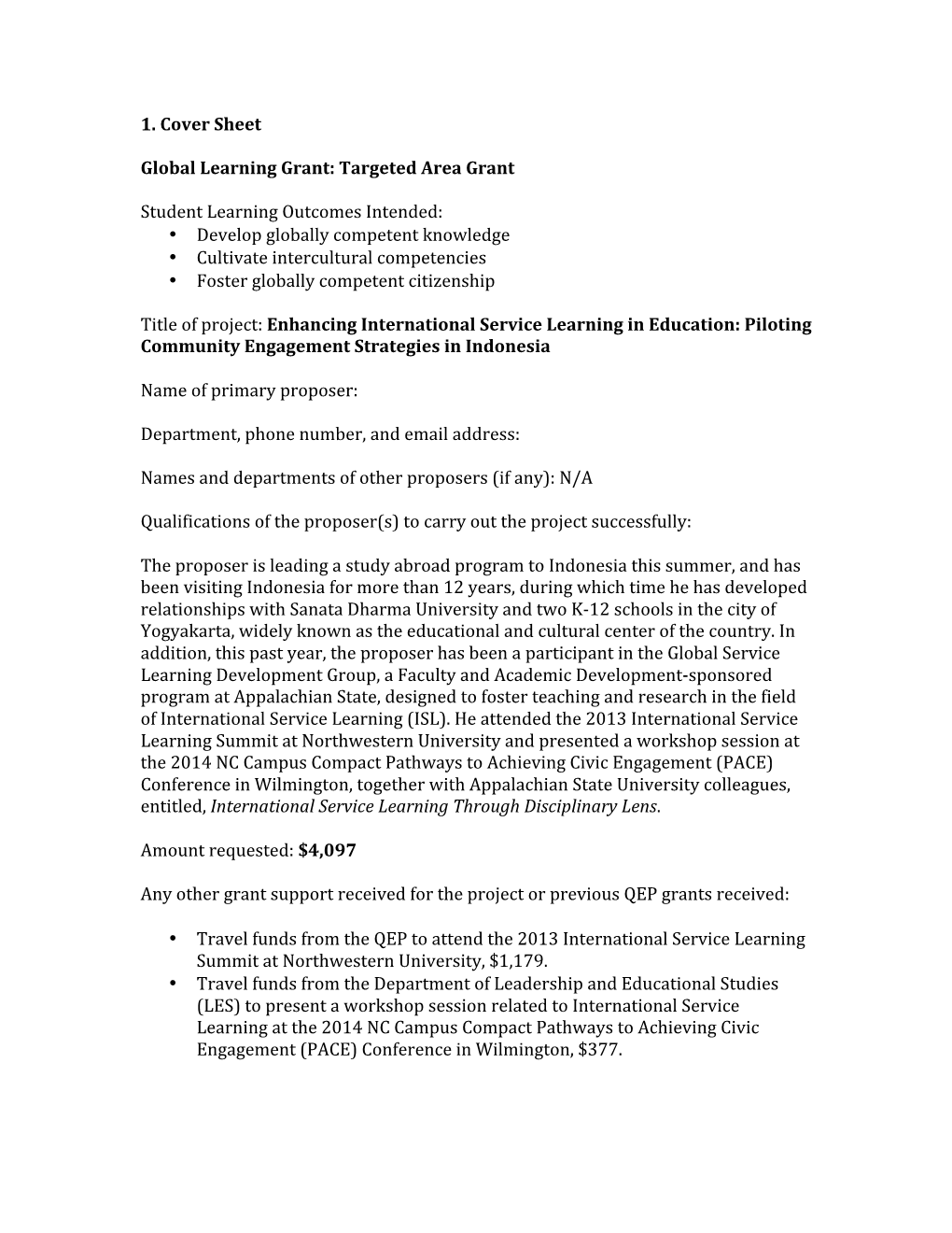 Targeted Area Grant Student Learning Outcome