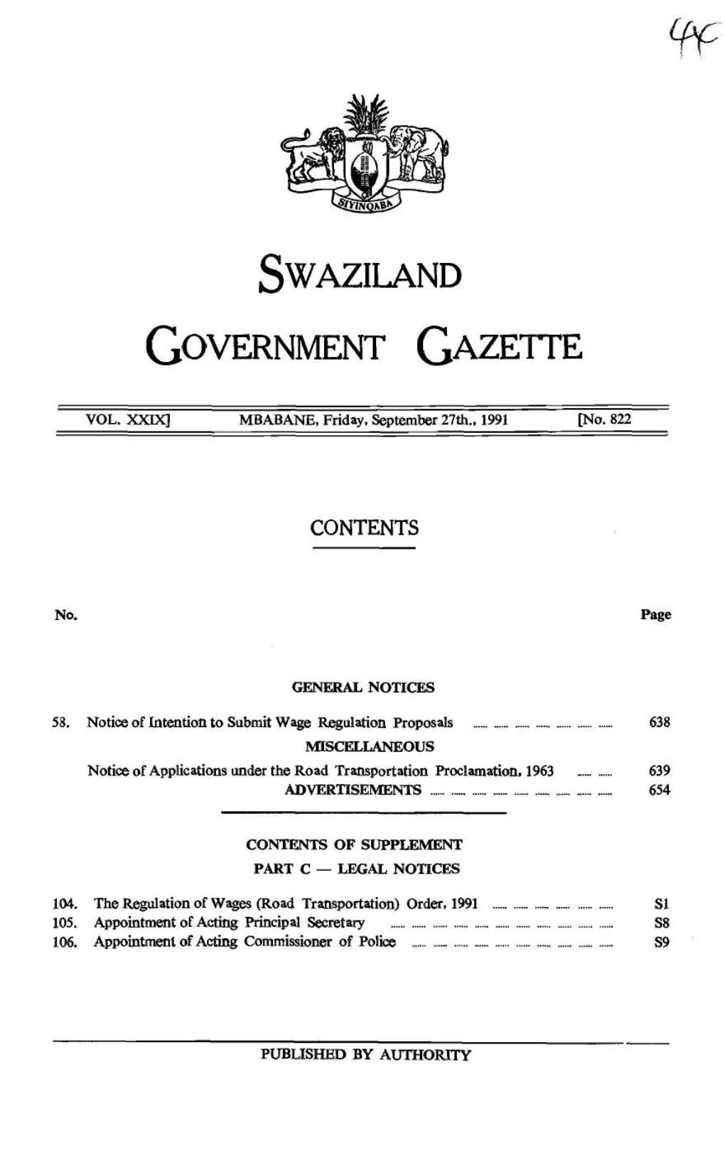 Swaziland (Government (Gazette