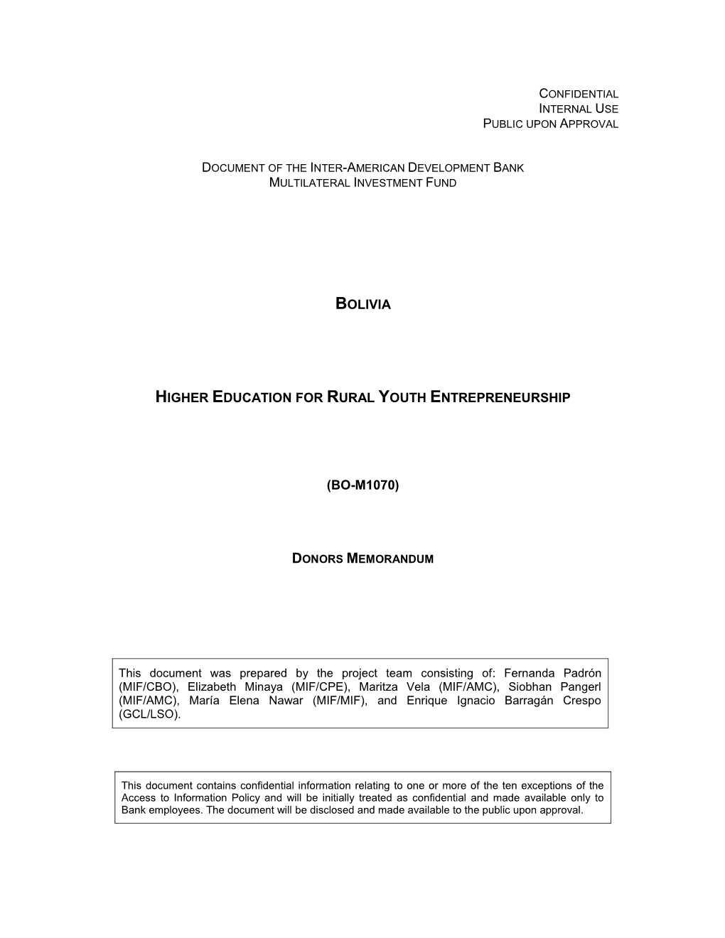 Bolivia Higher Education for Rural Youth Entrepreneurship