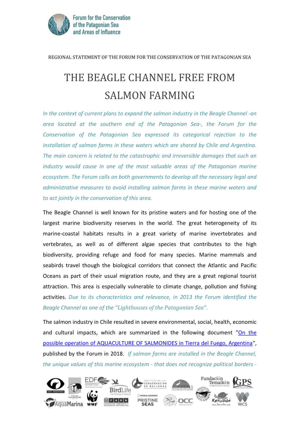 The Beagle Channel Free from Salmon Farming