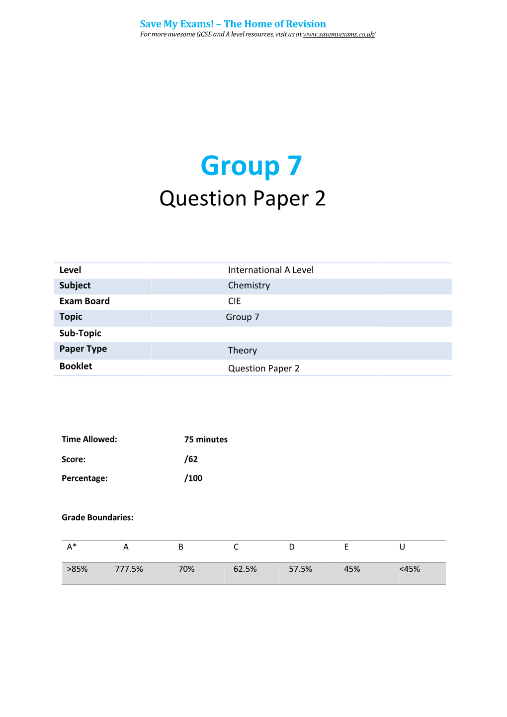 Group 7 Question Paper 2