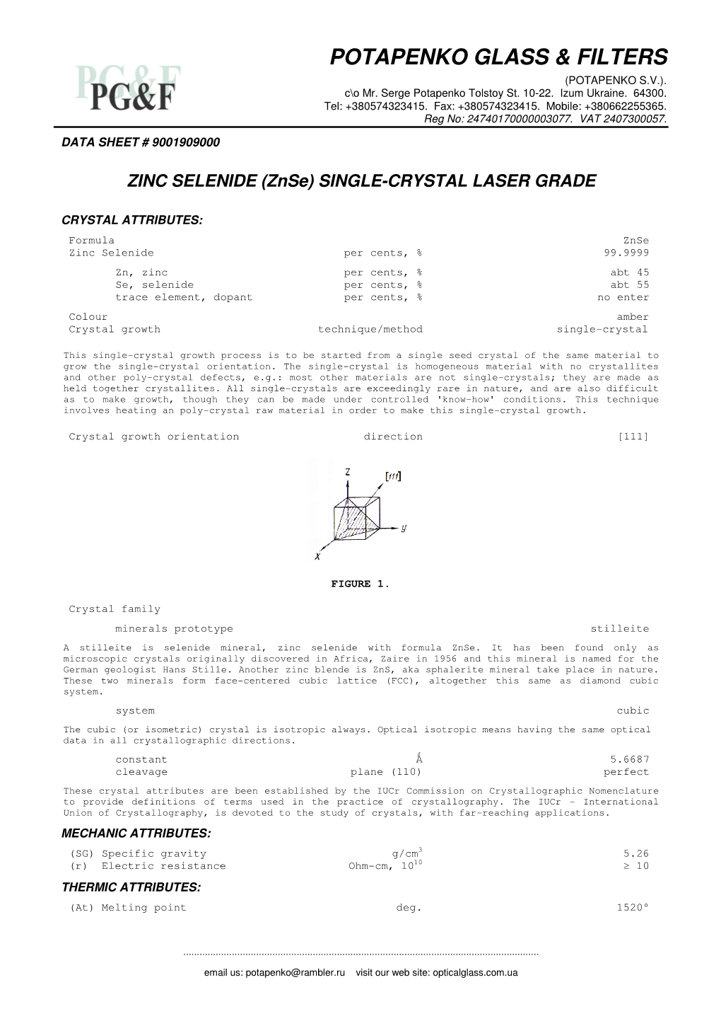 Znse) SINGLE-CRYSTAL LASER GRADE