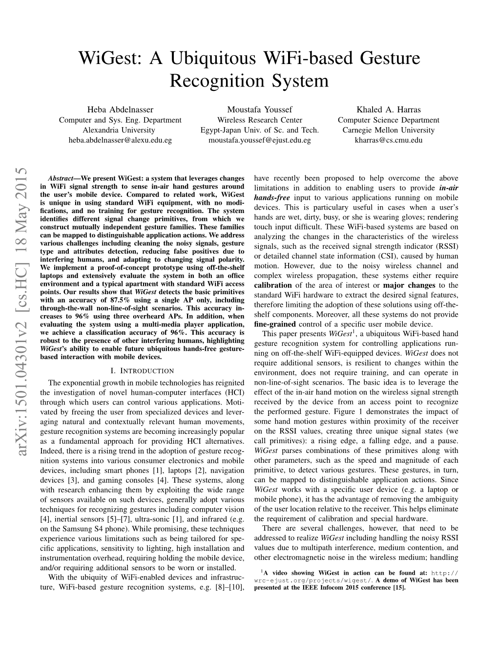 A Ubiquitous Wifi-Based Gesture Recognition System