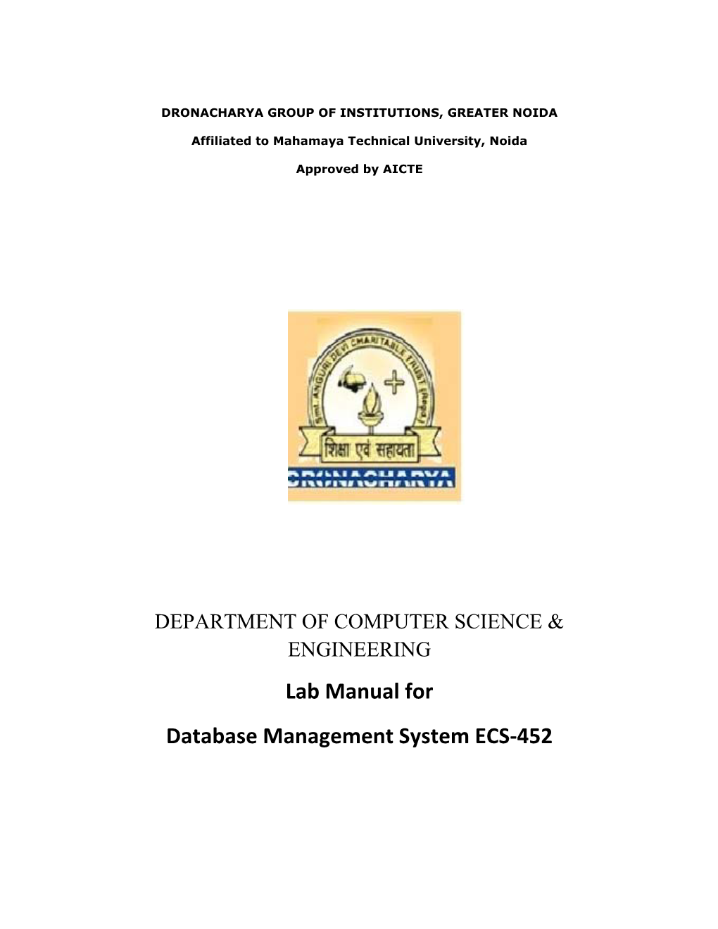 Lab Manual for Database Management System ECS-452