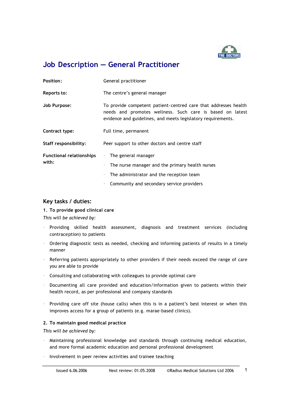 The Doctors General Practitioner Job Description