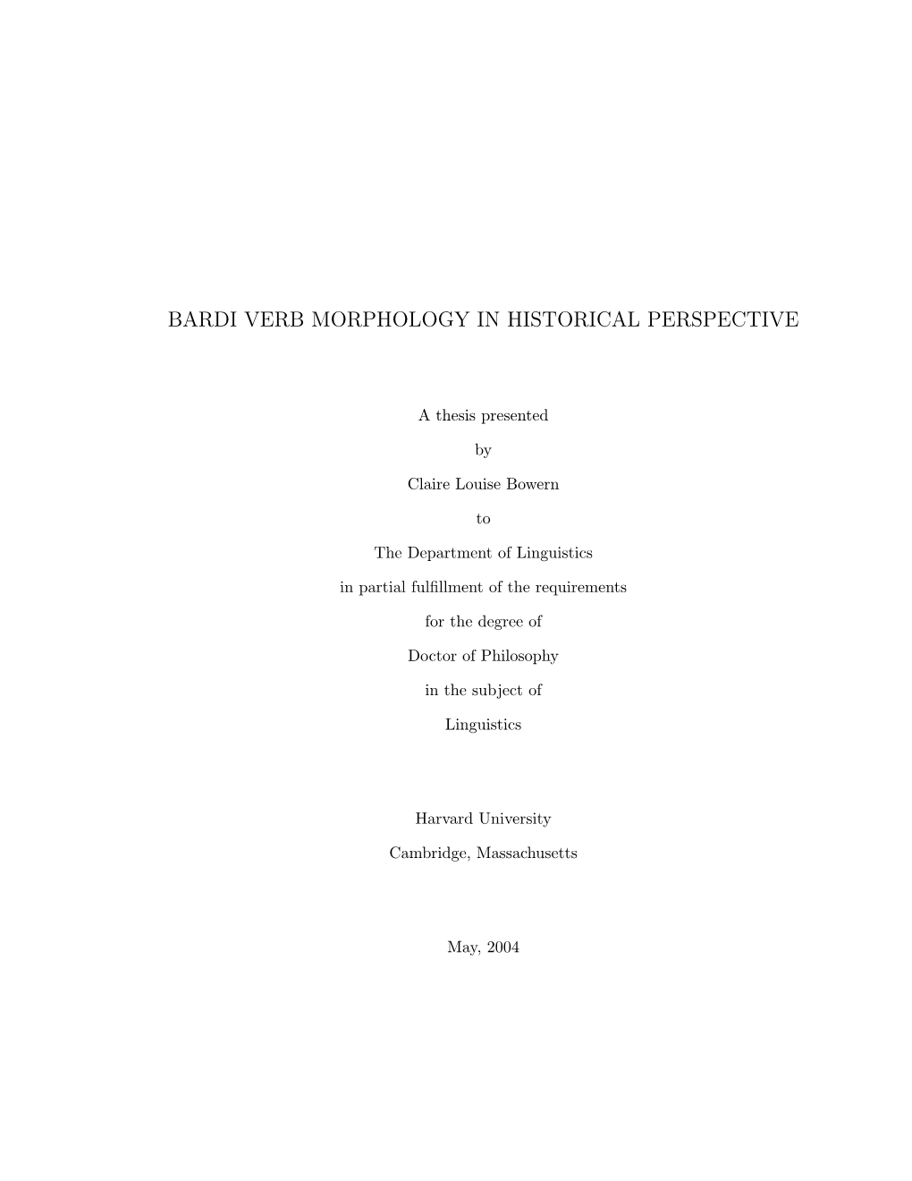 Bardi Verb Morphology in Historical Perspective