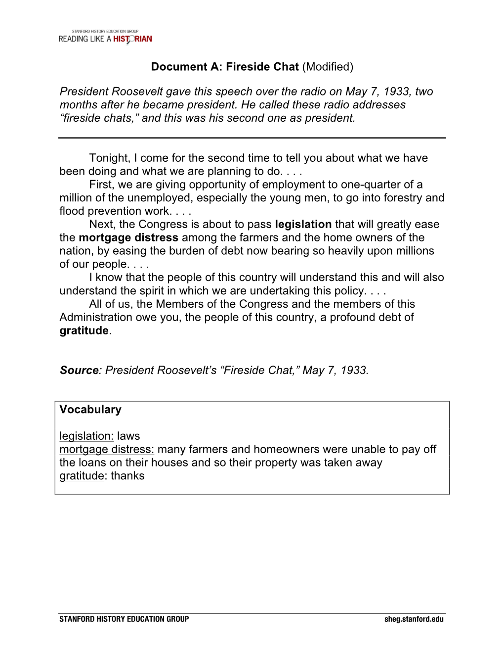 Document A: Fireside Chat (Modified)