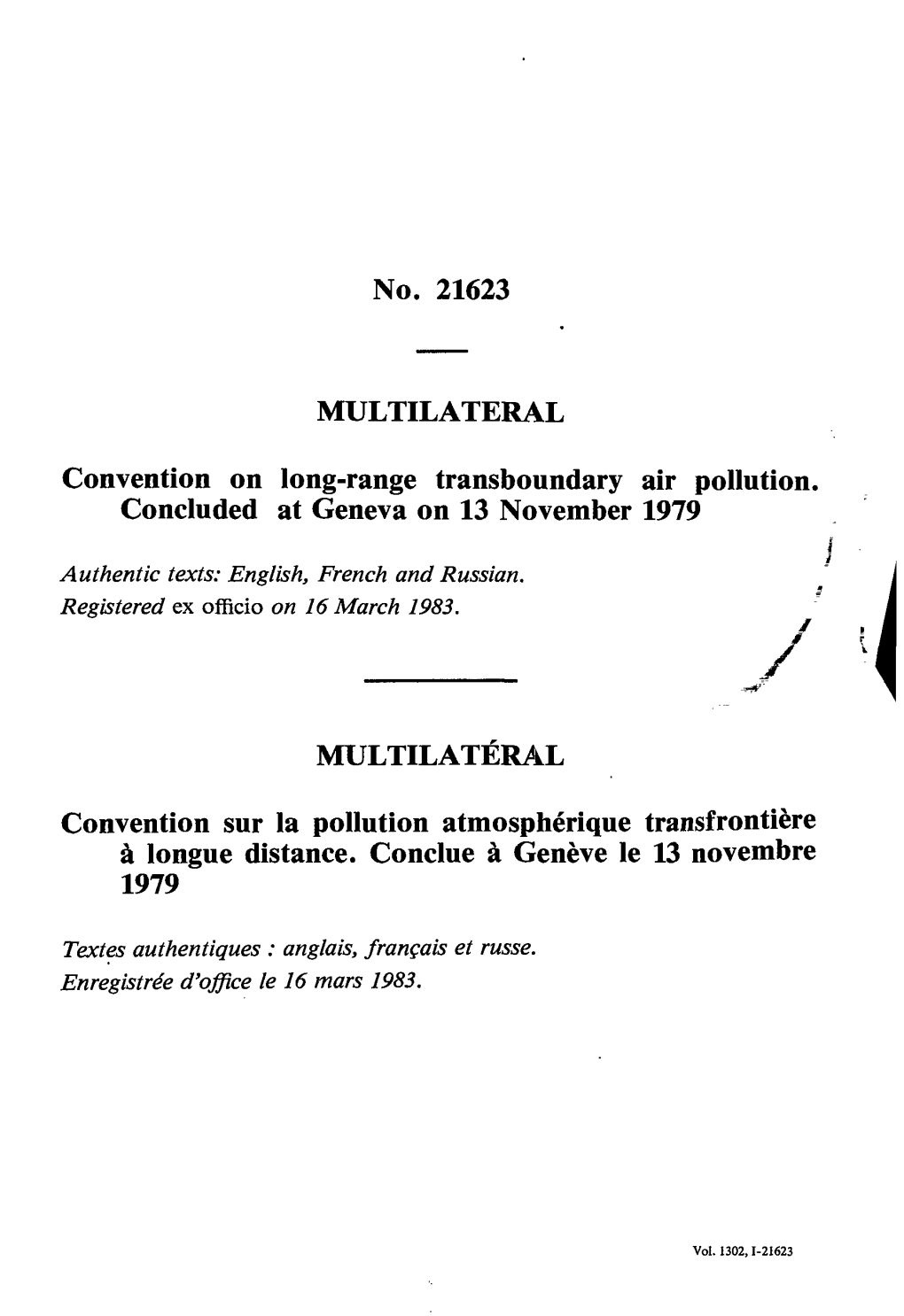 No. 21623 MULTILATERAL Convention on Long-Rangé