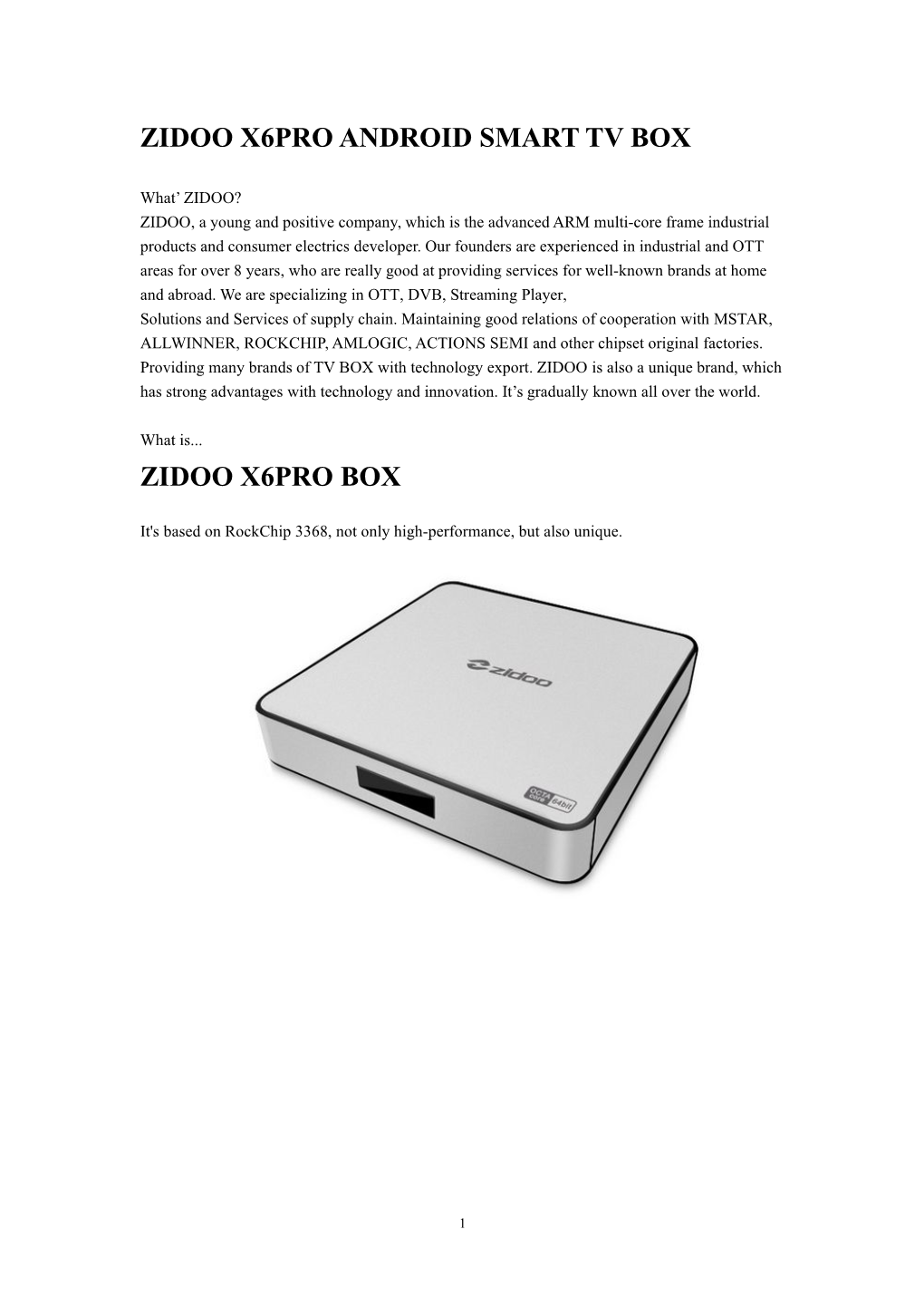 Zidoo X6pro Android Smart Tv Box