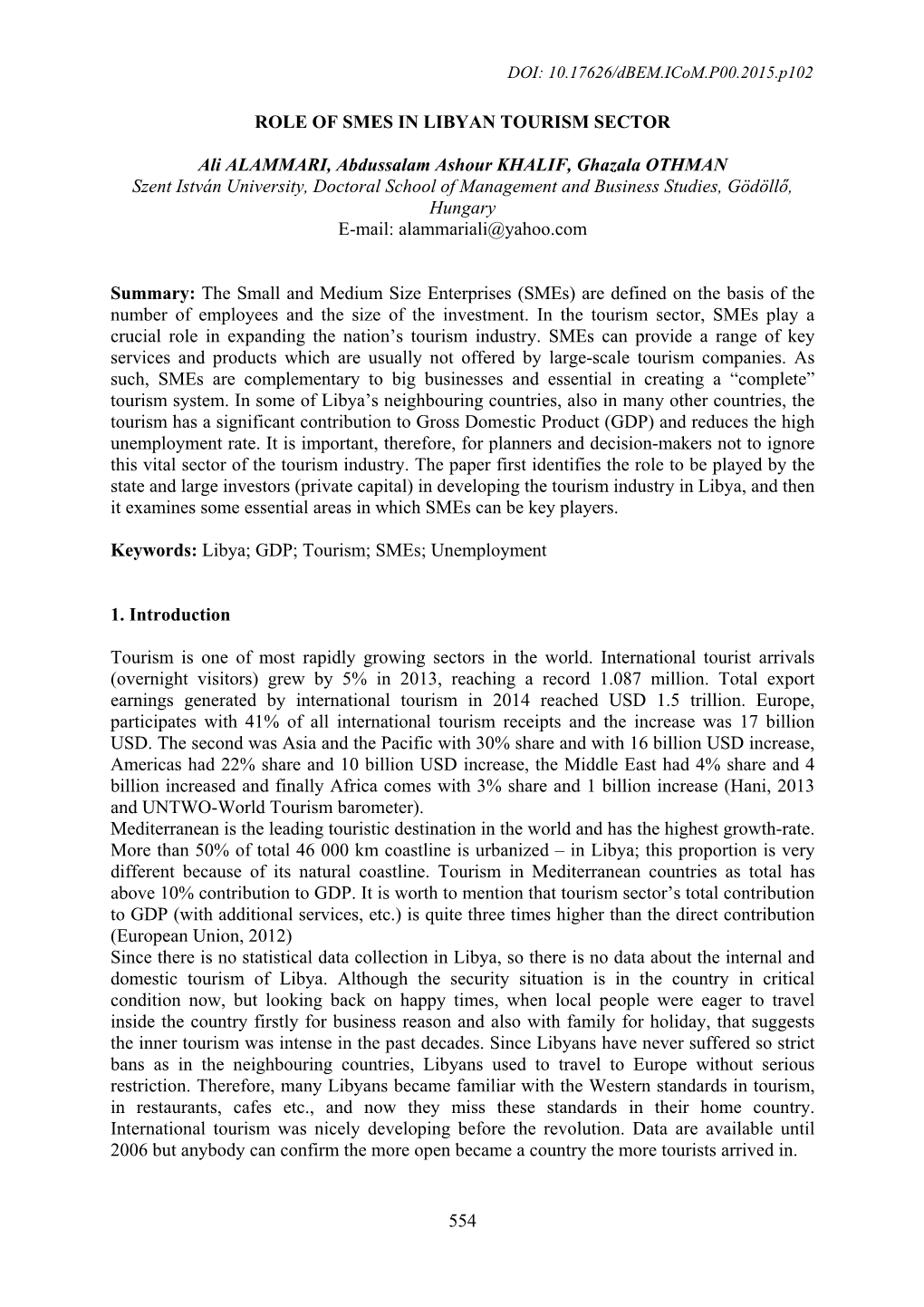 Role of Smes in Libyan Tourism Sector